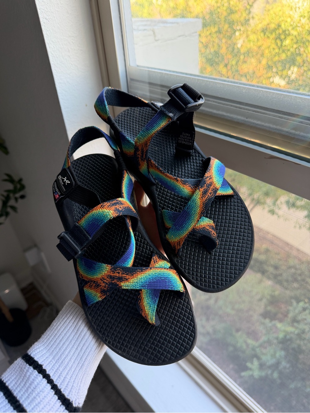 Chaco Black Sandals with Rainbow Multicolor Straps